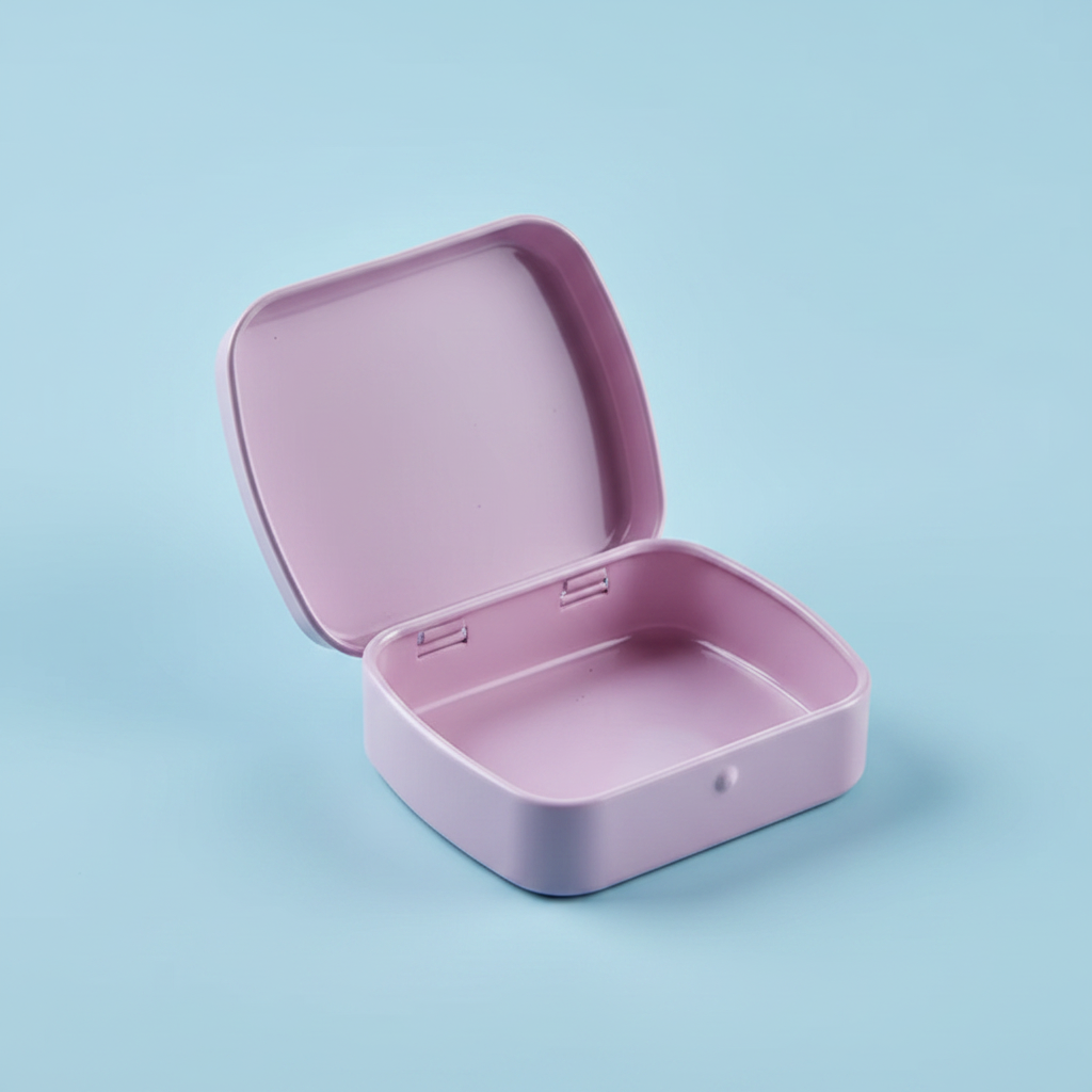 Caja abierta posición original fondo azul pastel