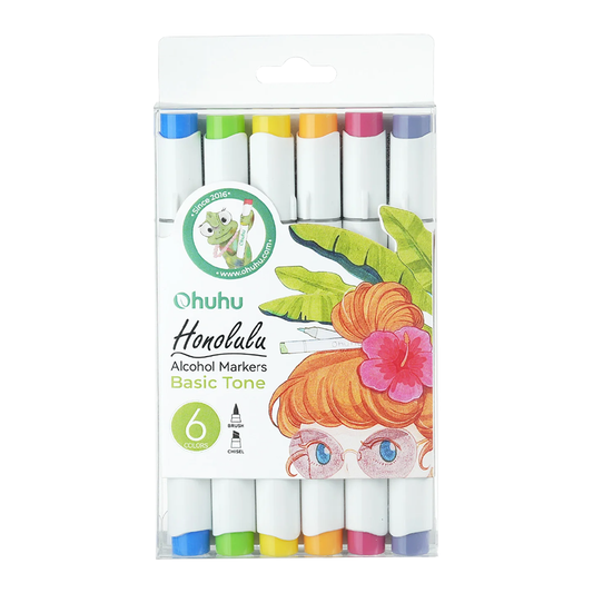 Ohuhu Honolulu Marcadores Base Alcohol de Doble Punta 6 Colores