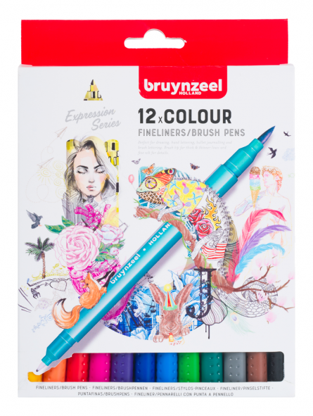 Marcadores Punta Fina/Pincel Bruynzeel 12 Colores